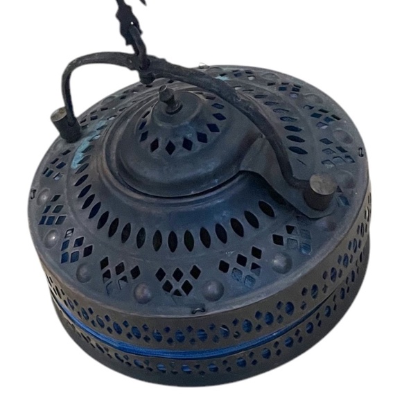 Vintage Metal & Cloth Hanging Lantern Collapsible Tea light, Blue - Picture 1 of 8